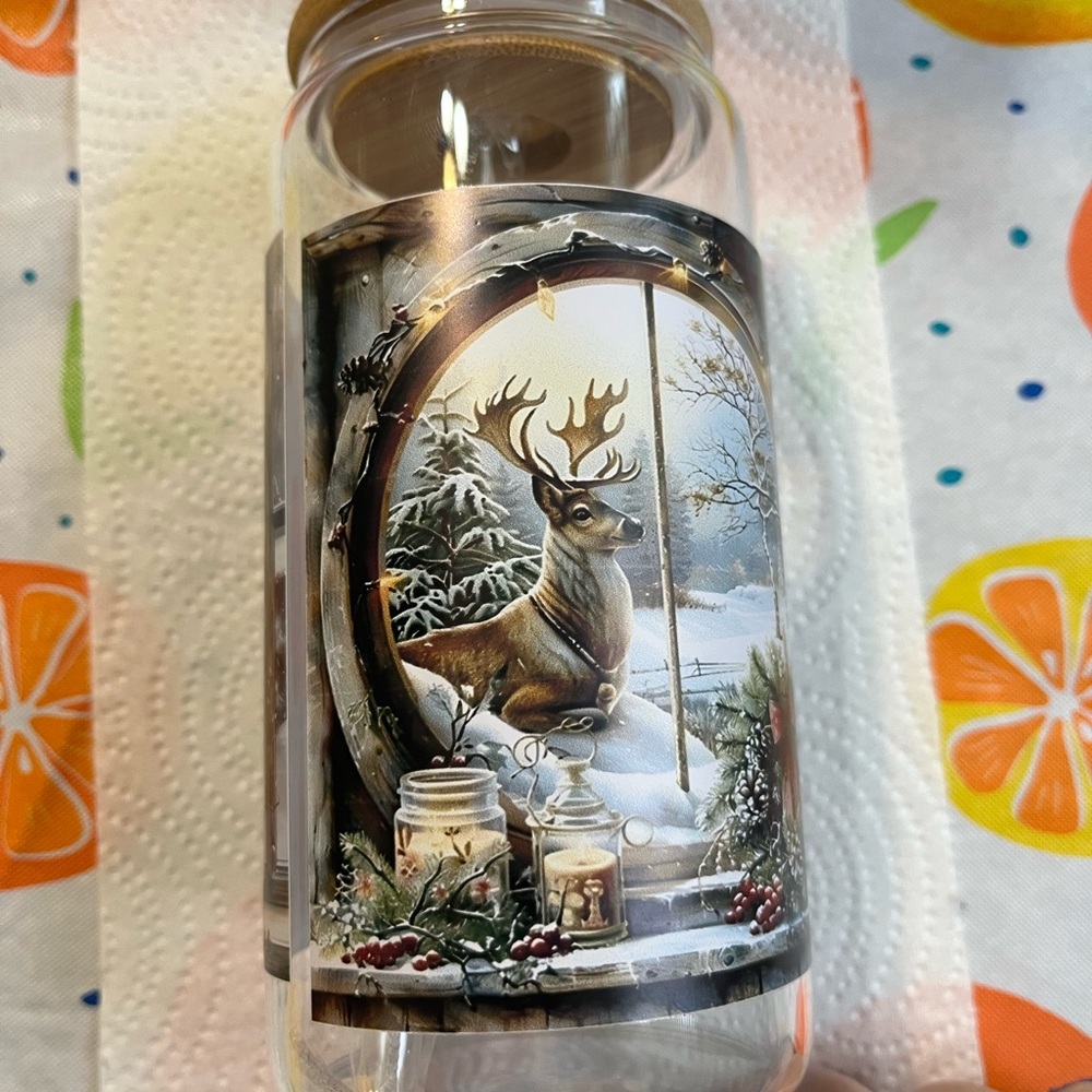 Holiday Deer Glass Jar
